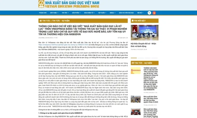 NXB Giáo dục Việt Nam lên tiếng về bài báo có nội dung "thiếu chính xác"