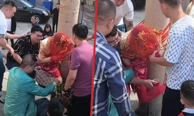 Cô dâu gào khóc khi bị bạn chú rể trói vào cột điện giữa đám cưới, trò đùa quá trớn khiến dân mạng phẫn nộ