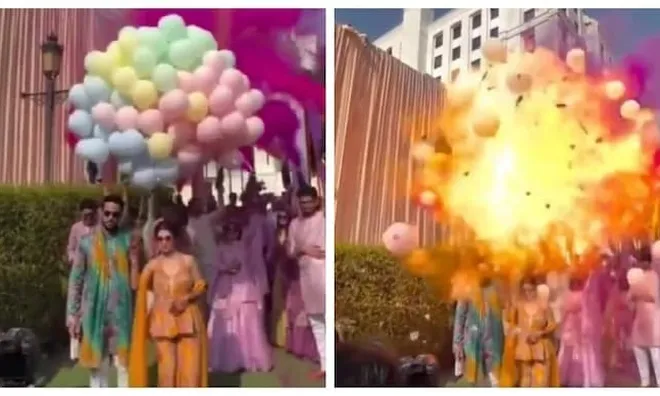 Cô dâu chú rể hoảng loạn khi chùm bóng bay phát nổ giữa đám cưới