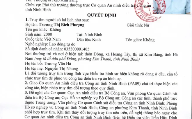 Truy tìm cặp vợ chồng Nguyễn Thị Bích Phượng, Vũ Xuân Nam