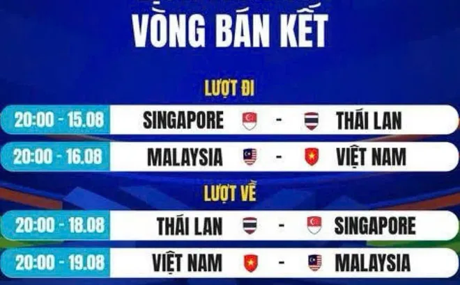 Lịch bán kết ASEAN Cup 2026: Việt Nam đại chiến Malaysia, Thái Lan gặp Singapore