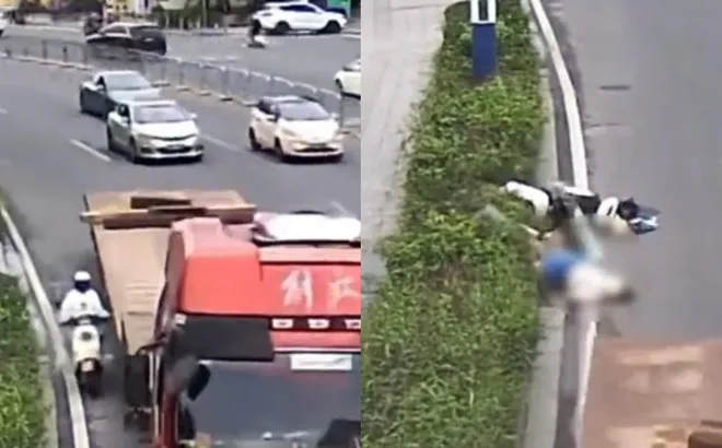 Clip: Đi vào điểm mù của xe đầu kéo, cô gái bị cán qua người thương tâm