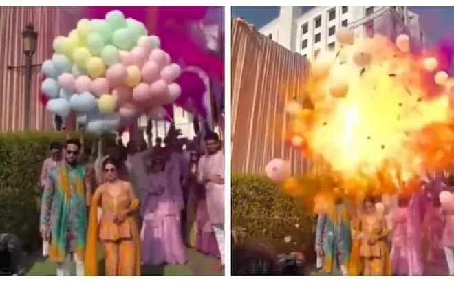 Cô dâu chú rể hoảng loạn khi chùm bóng bay phát nổ giữa đám cưới